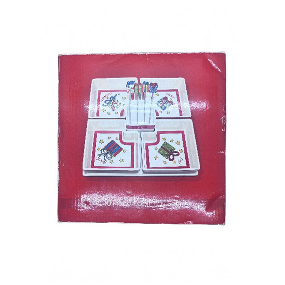 Vintage 10 Piece Tidbit Tray Set Peace Celebrate Cheer Joy NEW IN BOX - Picture 2 of 2